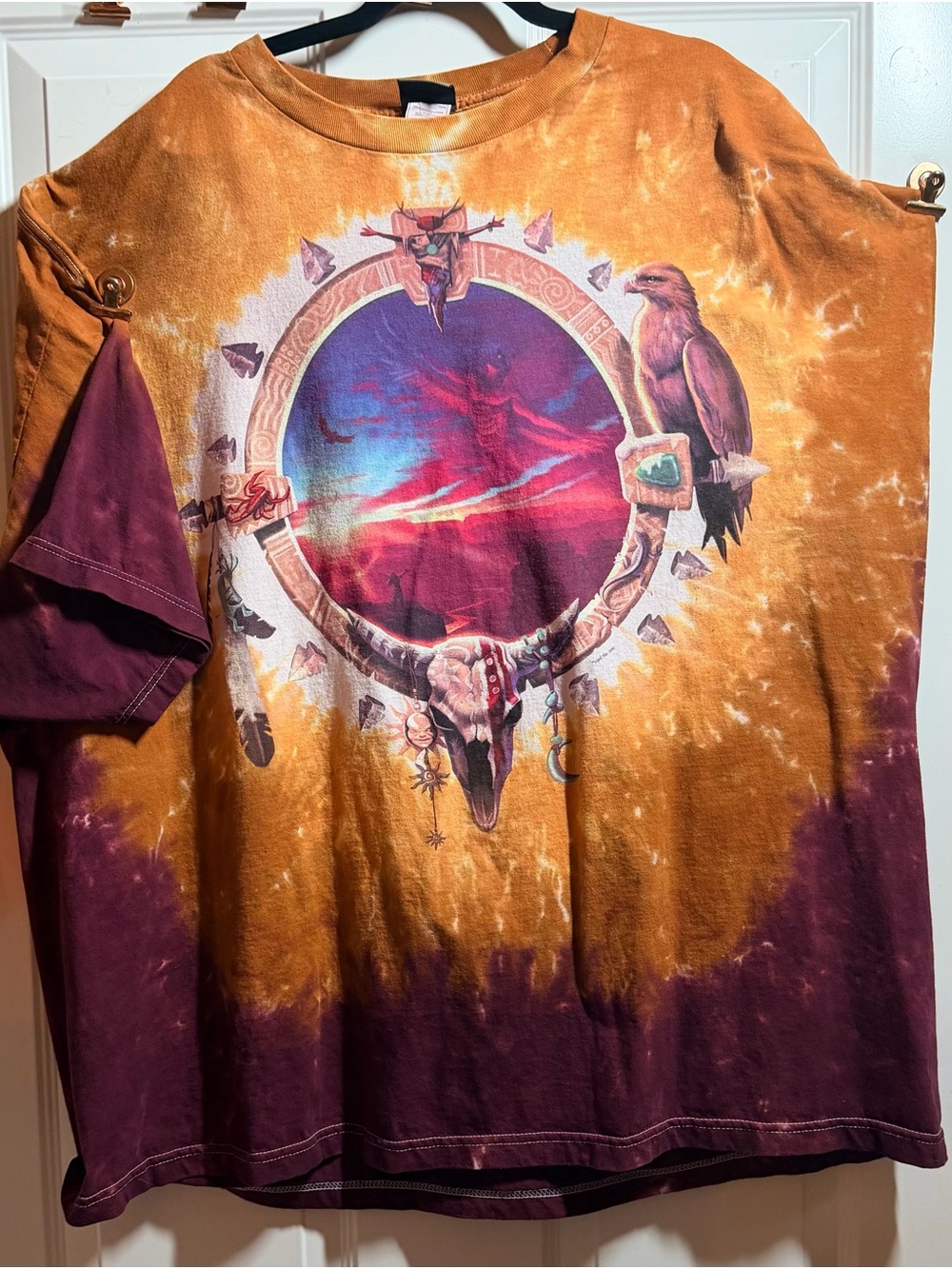 Liquid Blue Orange and Burgundy Tie-Dye Native Graphic Tee